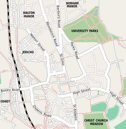 Localização do Nuffield College no centro de Oxford