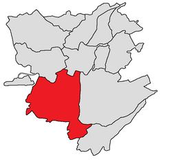 Mapa do distrito de Shengavit destacado em vermelho dentro de Yerevan