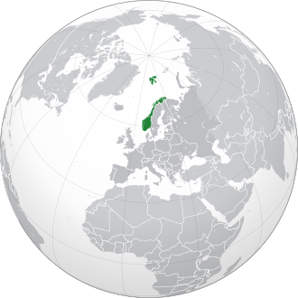 Mapa da Noruega na Europa
